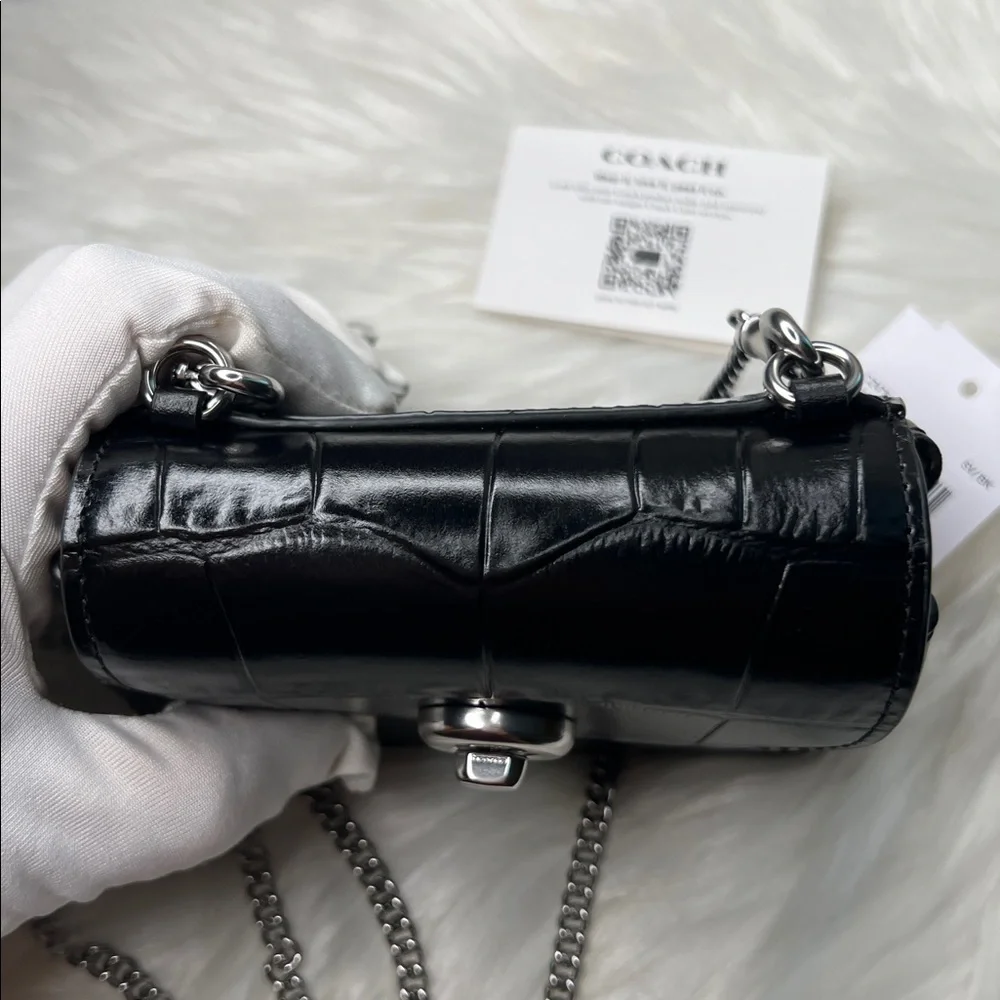 Coach Black Croc Embossed Turnlock Card Case Mini With Chain Bag Retail $228 NWT - Picture 14 of 17